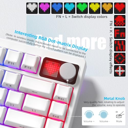 Image of Womier 75% Wireless Mechanical Gaming Keyboard with Knob&Dot-Matrix Display | Bluetooth5.0 /2.4GHz /USB C Thocky Creamy Keyboard for PC Computer, 8000mAh Battery Jelly key board for Win /Mac (MT75-White)