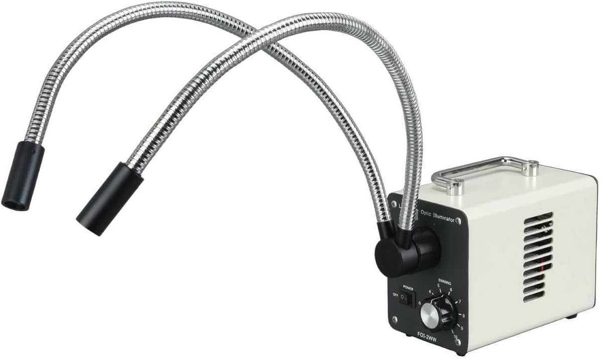 AmScope LED-20WY 20W LED Fiber Optic Dual Gooseneck Lights Microscope Illuminator