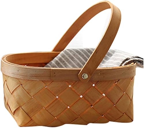 Cesta de almacenamiento de pícnic, cesta de madera tejida natural con asas plegables, cesta de Pascua, cesta organizadora de almacenamiento de