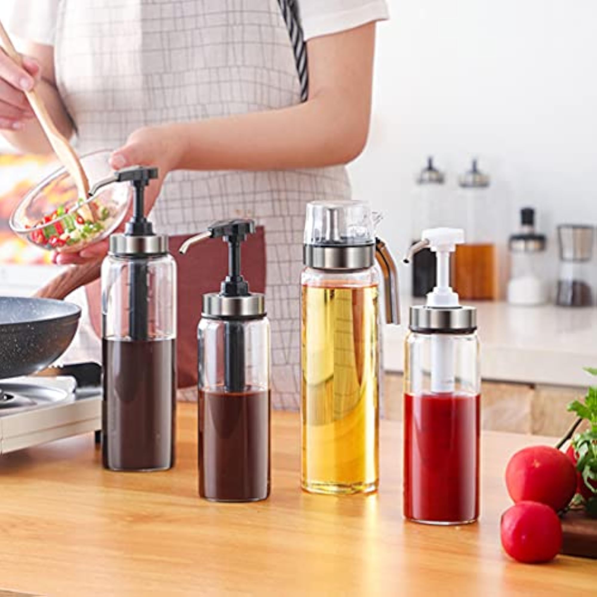 300ml Sauce Pump Dispenser with Glass Bottle, Perfect for Kitchen