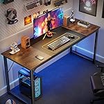 Huuger Computer Desk, 63 Inch Office Desk, Gaming Desk with Storage, Writing Desk Work Desk for Home Office, Study, Modern Simple Desk, Large Legroom, Metal Frame, Rustic Brown and Black - Image 4