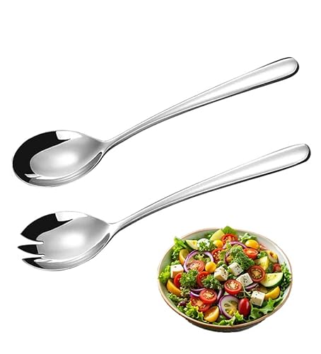 PINEPAN Set di 2 posate da insalata in acciaio inox, 19,8 cm, cucchiaio da insalata, cucchiaio da insalata, cucchiaio da insalata, cucchiaio in acciaio inox con manici lunghi, colore argento lucido
