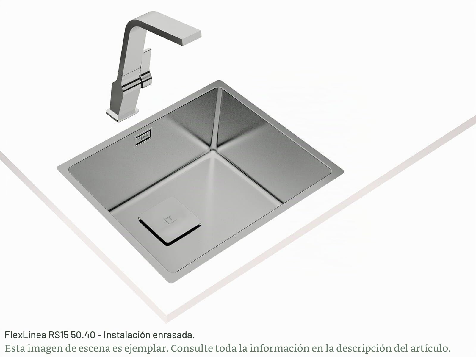 TEKA Fregadero Cocina 50 cm 1 Seno FlexLinea Triple Posibilidad de Instalación, Acero Inoxidable para Mueble 60cm, SilentSmart, Duradero, Modelo RS15 50.40