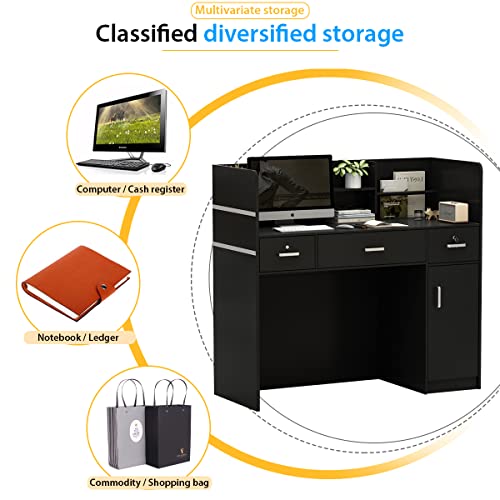 image for FUFU&GAGA Reception Desk with Counter, 3 Drawers & Storage Shelves, Re