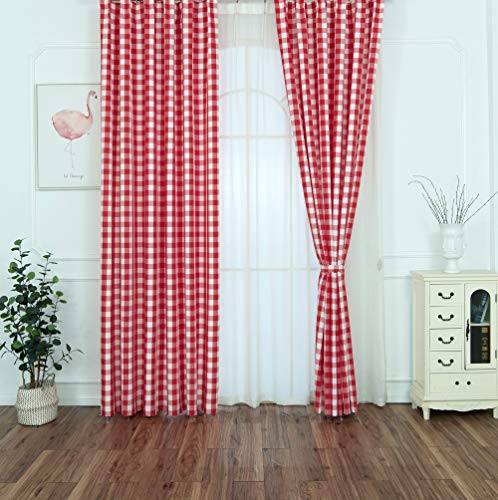 Yaland Home Fashion Rideau décoratif à carreaux moderne avec œillets Rouge 100 x 200 cm
