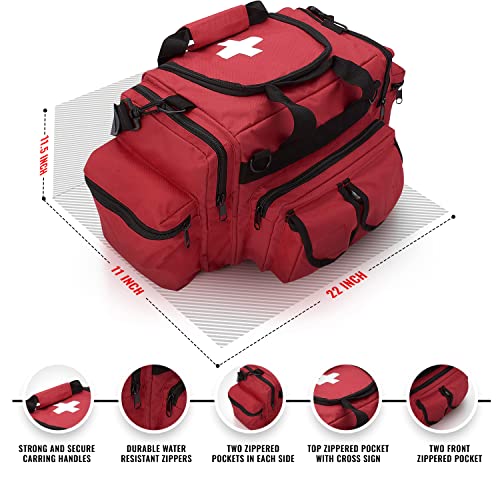 Image of ASA TECHMED First Aid Responder EMS Emergency Medical Trauma Bag Deluxe, Red