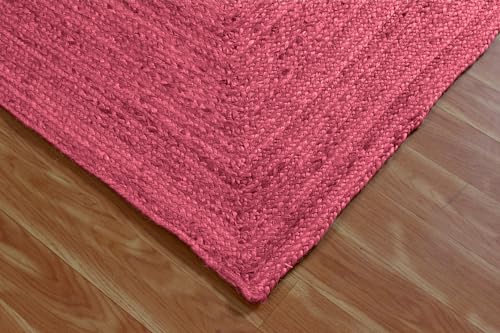 Tapis en jute tressé rose 1,5 m de salon et terrasse bohème - 7