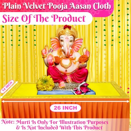 Image of Bhakti Lehar (14 x 26 Inch) Plain Yellow Velvet Pooja Aasan for God Idol /Chowki Aasan Kapda Cloth for Temple Shelf Home Mandir, Ganesh Baithak and God Idol Sitting - Pack of 2