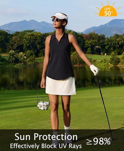 Image of PINSPARK Womens Golf Shirt UPF 50+ Sleeveless Collared Shirts Quick Dry Tennis Polo V-Neck Racerback Athletic Workout Tank