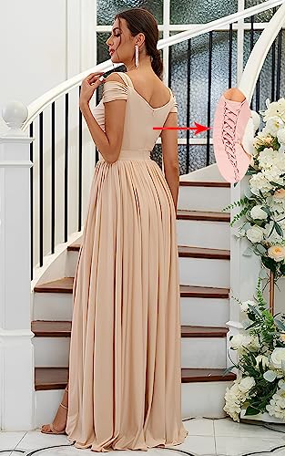 Image of SOLODISH Off The Shoulder Bridesmaid Dresses Long Chiffon Formal Evening Dresses for Women