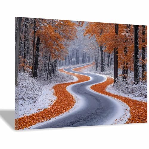 YITOEO(イトエオ) 冬の雪の風景 アートパネル ポスター 絵画 キャンバス 森 抽象モノクロプリント 動物の壁アート、 現代の絵画、 デコレーション ベッドルーム リビングルーム 書斎 廊下 玄関(オレンジ 22)-30x45cm 額入り