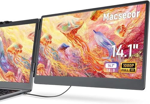 Image of Macsecor 14.1'' Laptop Screen Extender, 1080P FHD IPS Portable Dual Monitor for Laptop, USB C HDMI Plug-Play Monitor Extender for 13''-17.3'' Laptops, for Mac /Wins /Android /Switch