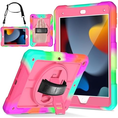 LTROP iPad 9th Generation Case, iPad 10.2 Case(2021/2020/2019), iPad 8th/7th Generation Case [Swivel Stand][Shoulder/Hand Strap][Pencil Holder], Protective Cover Case for iPad 9/8/7 10.2 inch, Pink Cover
