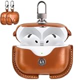 For AirPods 4 ケース 革【ESEENN】対応 AirPods 4 PU革 イタリアンレザー 式 全面保護 落下防止 耐衝撃 キズ防止損失を防ぐ（キーホルダー付き）充電便利 装着充電可能 LEDライト可視 ワイヤレス充電対応 (ブラウン)