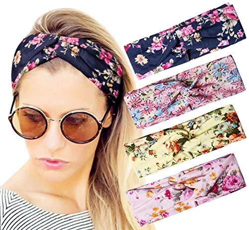 Darller 4 Pack Boho Headbands for Women Fashion Wide Floral Style Hair Band