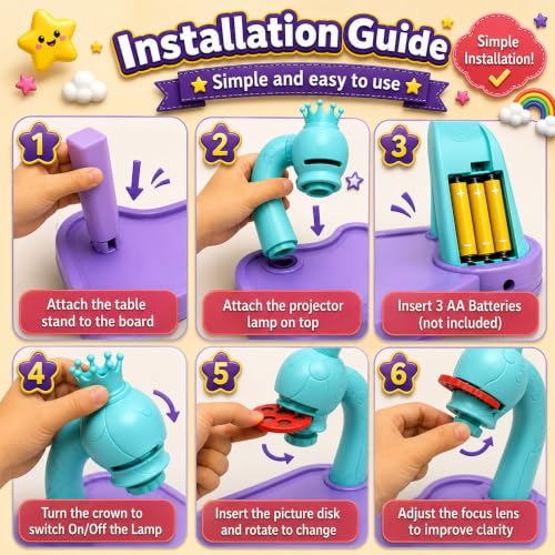 Image of GRAPHENE Purple Creative Drawing Projector Table Toy Set for Kids 24 Patterns Led Magic Doodle Board Trace Draw 12 Colorful Smart Sketch Pen Artbook Educational Fun Painting Desk Boy Girl 3+ Years