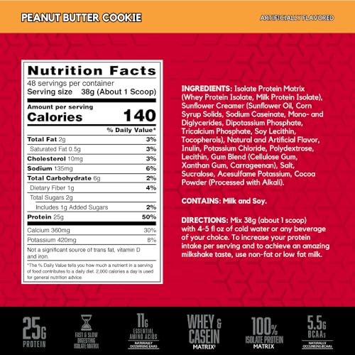 Image of BSN SYNTHA-6 Isolate, Peanut Butter Post Workout Protein Powder for Muscle Gain, Whey Protein Isolate, Milk Protein Isolate, Essential Amino Acids, Peanut Butter Cookie, 4.02 Pounds, 48 Servings