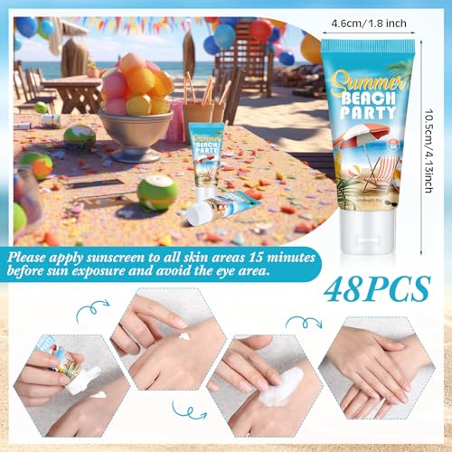 Image of 48 Pcs Travel Size Mini Sunscreen Bulk for Summer Vacation Spf 30 Water Resistant Sunscreen Lotion Sunblock for Thank You Gifts Hawaiian Wedding Pool Party Favor (Summer Beach)