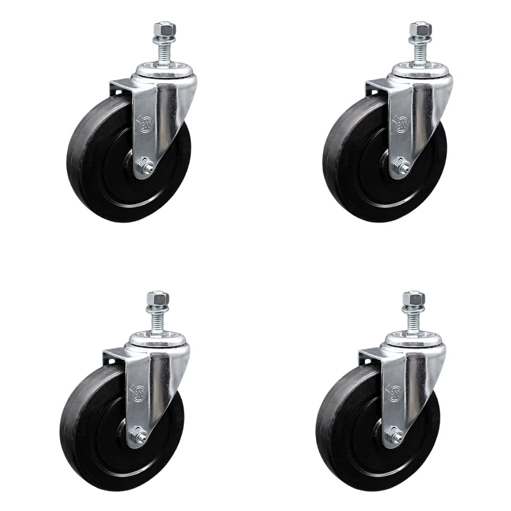 Soft Rubber Swivel Threaded Stem Caster Set of 4 w/5