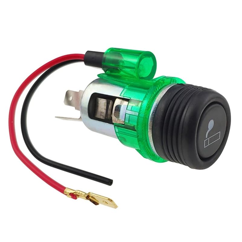 AUTOZOCO Encendedor de cigarrillos de coche con luz, Mechero para coche, Encendedor del coche, Toma De Corriente vehículo, 12V/24V, Longitud del cable 11 cm, Led Verde