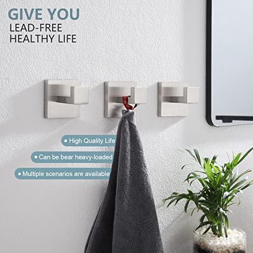 Image of KOKOSIRI Bath Towel Hook Wall Mount Square Robe Hook Coat Hook Bathroom Kitchen Garage Heavy Duty SUS 304 Stainless Steel 3 Pack Brushed Nickel B1010BR-P3