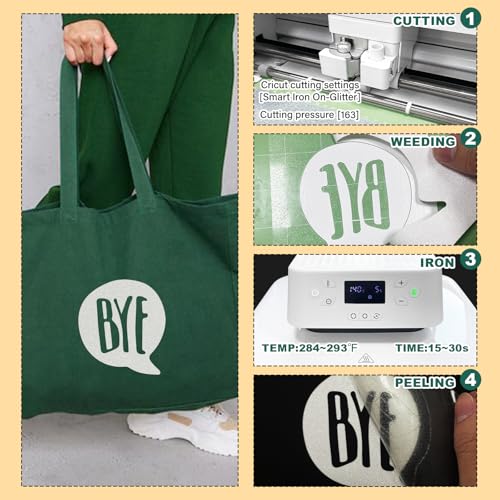 Image of White Glitter HTV Heat Transfer Vinyl, 12 inch x 5ft lron on Vinyl, for T-Shirt Ironing, Vinyl HTV Easy to Cut and Weed, The Best Choice for DIY Creativity. (White, 12 inch x5ft)