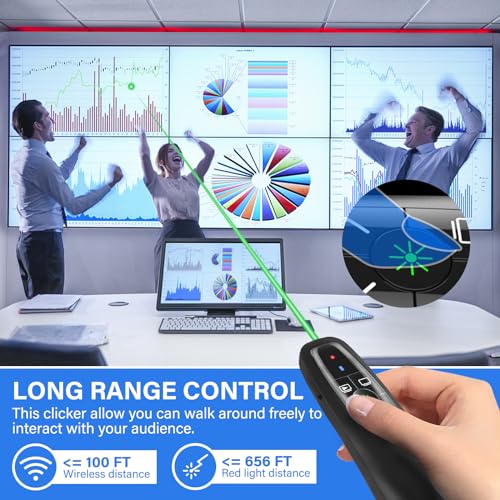 Image of Presentation Clicker Wireless Presenter Remote Clicker, 2-in-1 USB C USB A Clicker for PowerPoint Presentations, Rechargeable Presentation Clicker with Green Light Pointer, Clicker for Class, Meeting