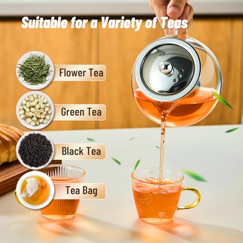 Image of Baalaka Glass Teapot Stovetop 22 OZ /650ml, Tea pot with Removable 18 /8 Stainless Steel Infuser, Borosilicate Clear Tea Kettle, Teapot Blooming and Loose Leaf Tea Maker Tea Brewer for Camping, Travel