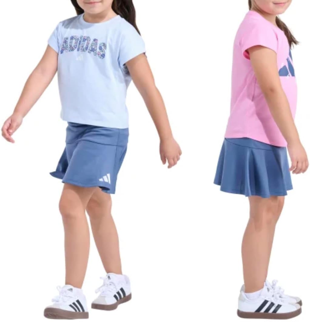 adidas Youth Girl's 3 Piece Active Outfit Set, 2 Tees and 1 Bottom