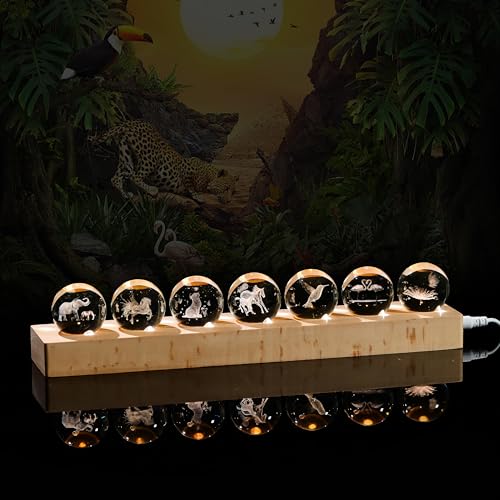 Image of Qianwei 3D Crystal Animal Ball Lamp - Horse, Unicorn, Cat, Elephant, Hummingbird, Flamingo, Butterfly - Led Base with 6 Color Modes - Crystal Material - 7pcs Set
