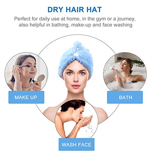 Lurrose Toalha de Cabelo de Lã Coral Envolve Com Botão para Mulheres Cabeça de Turbante de Secagem R