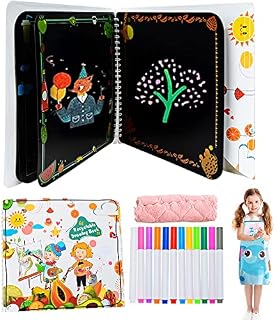 Vcumter Erasable Doodle Book, Kids' Drawing Boards with 14Pages Double-Sided, 12 Colored Pens, Apron, Rag, Portable Travel Educational Toys, Birthday Doodle Gifts for 3 4 5 6 7 8 Year Old Girls Boys