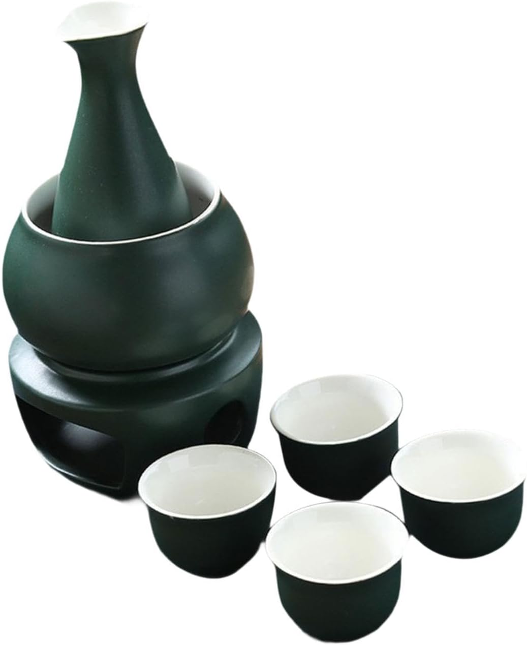 Sake Set with Warming Pot, Set for Social Evenings, Gift Idea for Spirits, White