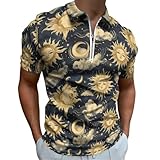 Camisas polo con estampado de sol y luna doradas, para hombre, casual, manga corta, divertidas, para golf, ajuste seco, Varios colores, M