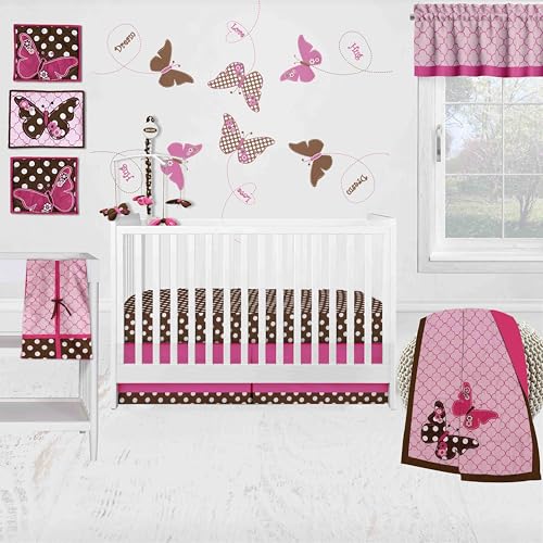 Bacati - Butterfly Pink Chocolate 10 pc Crib Bedding Set with 2 Crib Fitted Sheets