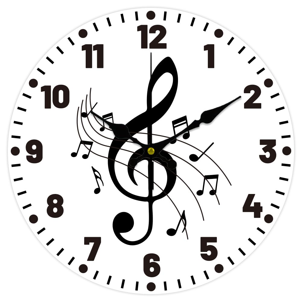 CHGCRAFT Reloj de Pared Redondo Decorativo de 12 Pulgada con Notas Musicales, Silencioso, Funciona con Pilas Y Sin Tictac., Nota Musical