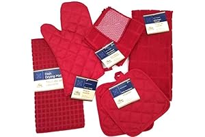 6-Piece Kitchen Towel Set with Pot Holders, Quilted Oven Mitt, Dish Towel...