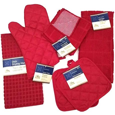 6-Piece Kitchen Towel Set with Pot Holders, Quilted Oven Mitt, Dish Towel...