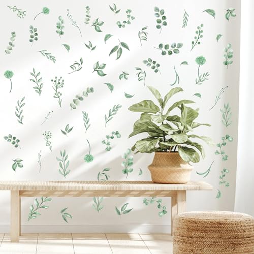 Barri Design 113 Green Leaves Wall Stickers Boho Leaves Wall Decals Watercolor Botanical Modern Leaf Wall Stickers Peel And Stick Green Leaf Wall Decals For Nursery Bedroom Living Room Decor thumb #7