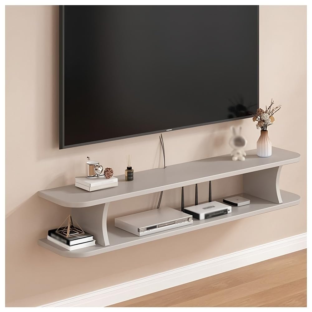 YUANCHUTOP Modern Floating TV Stand - Wall Mounted Media Console with Open Shelves, Stylish Storage Rack for Set-Top Box & Router, Ideal for Living Room & Bedroom (Gray, 140x22x15 cm)