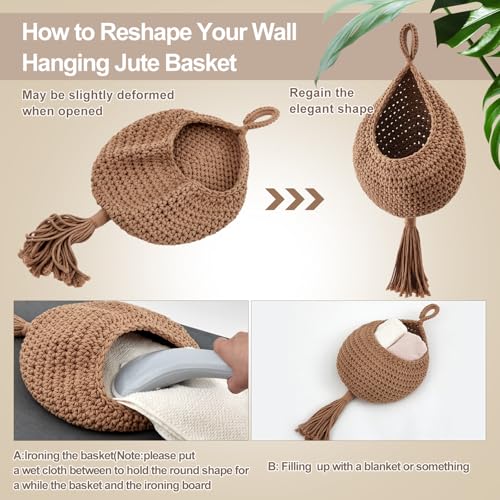 Image of Honeydak 3 Hanging Baskets, White, Tassel, Cotton Rope