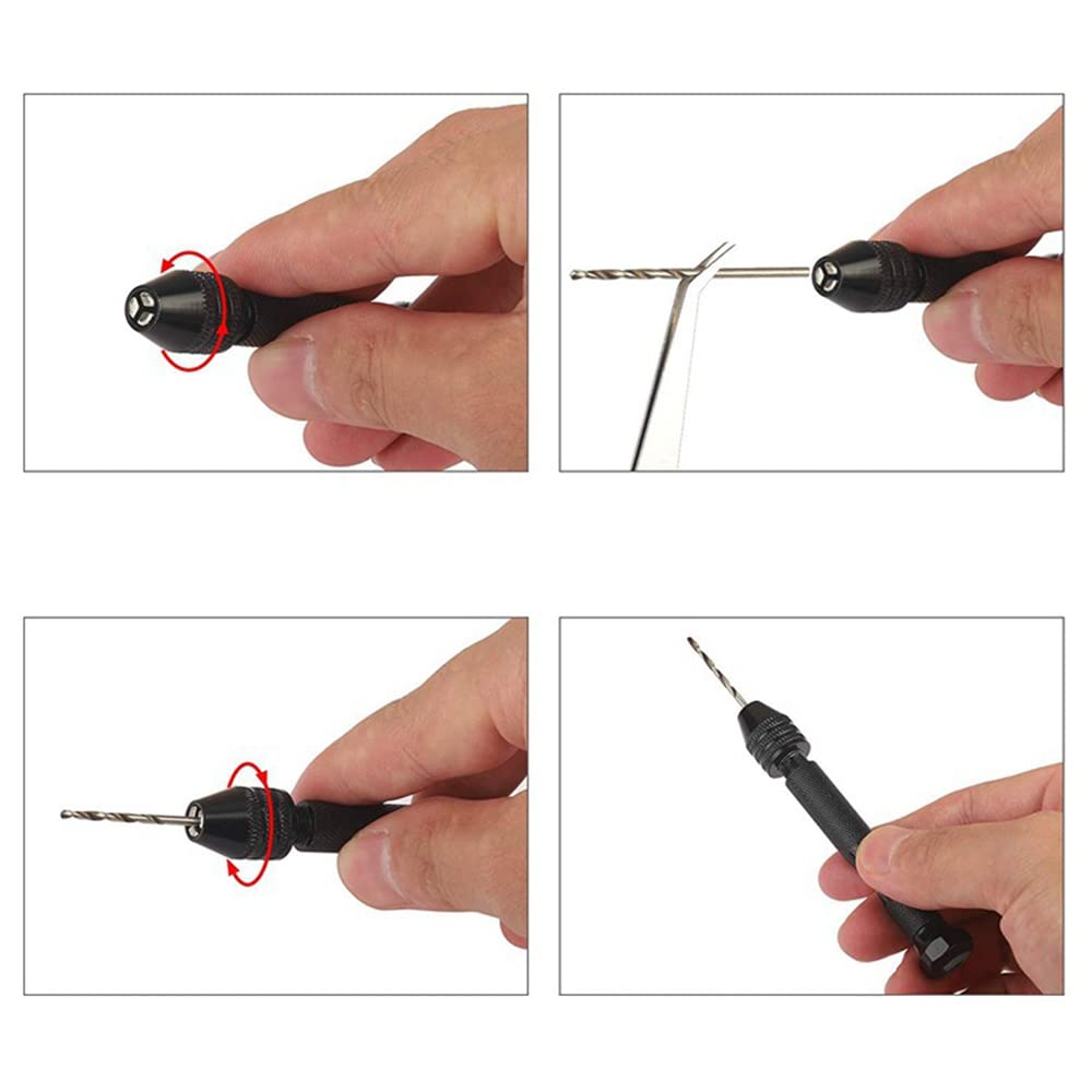 Pin Vise Handboor, Precisie Mini Pin Vise Rotary Tools, Micro Twist Drill Bits Set, Micro Drill Bit for Wood, Manual Work DIY, Jewelry, Assembly, Model Making,Silver