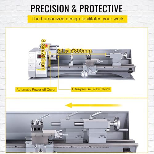 VEVOR Metal Lathe, 210x800 Mini Lathe Machine, 2500 RPM Variable Speed Change, 850W Precision Mini Lathe, Metal Working Lathe with Brushless Motor, Milling Machine for Various Metal Turning - Image 5