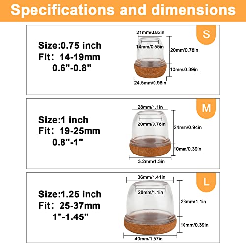 Image of Furniture Feet Floor Protectors, MOMSIV Flexible Furniture Legs Protectors Clear TPR Cups for Wood Floors Non Slip Slim Fit for Round Legs Diameter 0.8-1 inch - Mid (16 Pack)