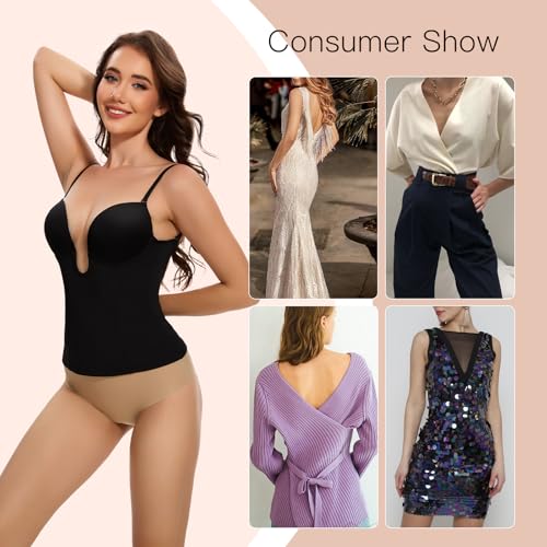 Image of Slimers Backless Plunge Push Up Bra: Low Back Deep V Shapewear for Women