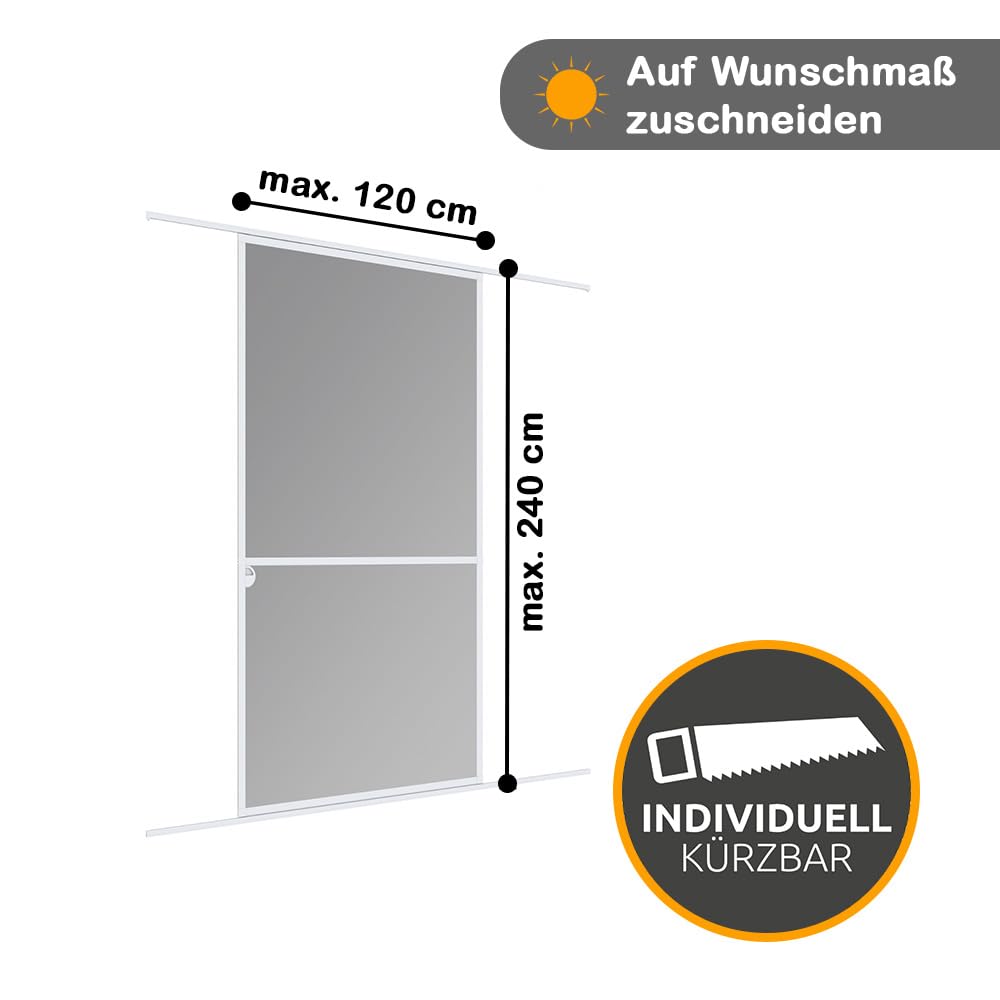 Expert Schiebetür Fliegengitter 120 x 240 cm weiß Insektenschutz Tür Schiebetür Mückenschutz Alu Rahmen zuschneidbar barrierefrei