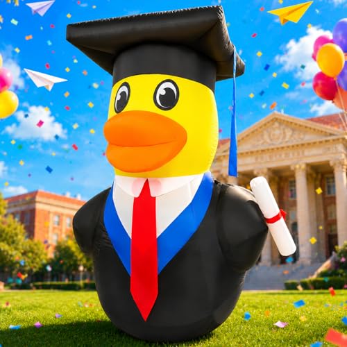 Watato Inflatable 2026 Graduation Decorations 5FT Cute Duck Blow Ups with LED Lights Yard Sign for Congrats Grad Party Outdoor Holiday Event Decor Primary Middle High School College University