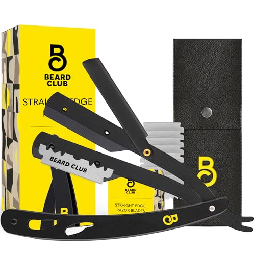 The Beard Club Straight Razor for Men - Navajas Para Barbero - Barber Straight Edge Razor Kit - Premium Single Derby Blade Cutthroat With 10 Replaceable Stainless Steel Blades & Leather Case