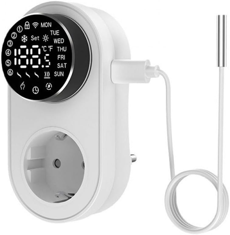 Tuya Smart WiFi LED Thermostat Outlet, 16A Plug-in Thermostat Socket Knob-Type Temperature Controller Voice Control Compatible with Alexa Home