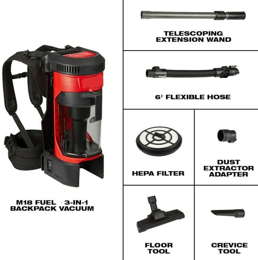 Milmaukee M18 Vacuum Cleaner for Milwaukee M18 18V 3-in-1 Cordless Backpack Vacuum Model# 0885-20, Black